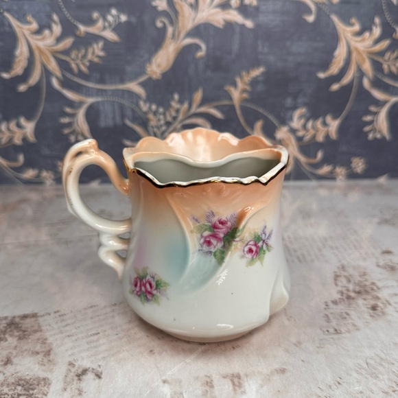 Antique Brandenburg Porcelain Mustache Shaving Mug Roses Gold Trim - Picture 4 of 9